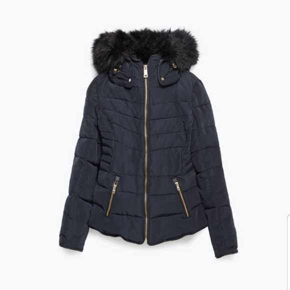 NEW ZARA PUFFER QUILTED ANORAK JACKET W/ FUR HOOD - Picture 1 of 8